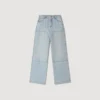 Faded straight crystal patch jeans