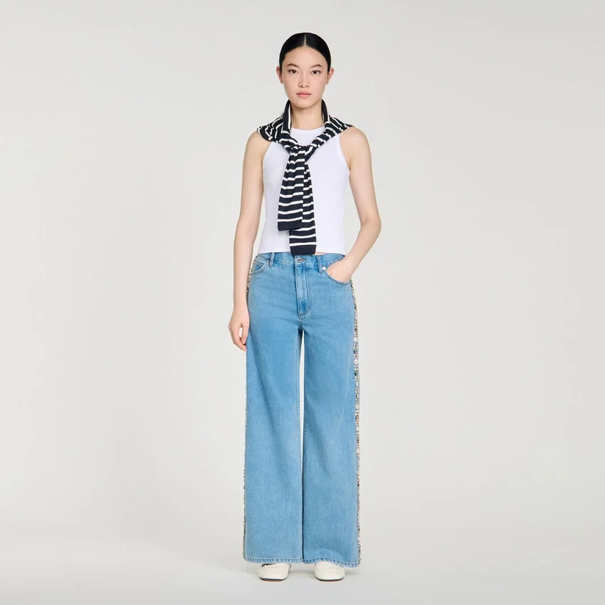 Faded straight-leg rhinestone jeans Faded straight-leg rhinestone jeans