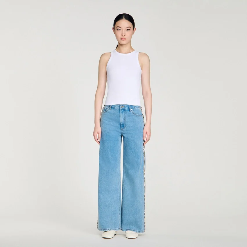 Faded straight-leg rhinestone jeans Faded straight-leg rhinestone jeans