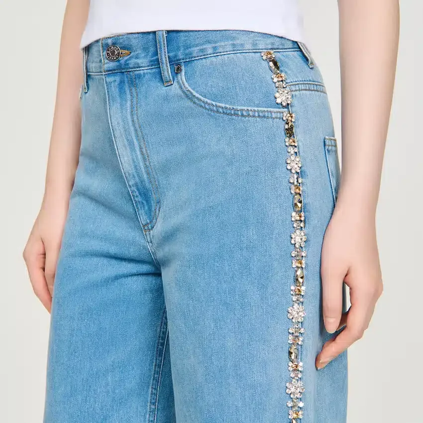 Faded straight-leg rhinestone jeans Faded straight-leg rhinestone jeans
