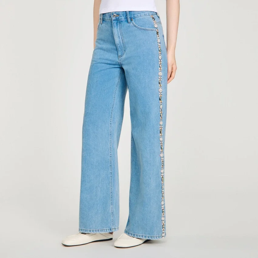 Faded straight-leg rhinestone jeans Faded straight-leg rhinestone jeans