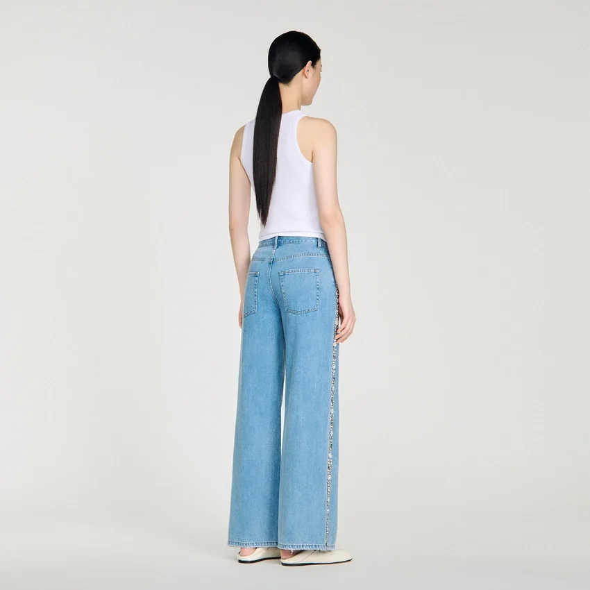 Faded straight-leg rhinestone jeans Faded straight-leg rhinestone jeans