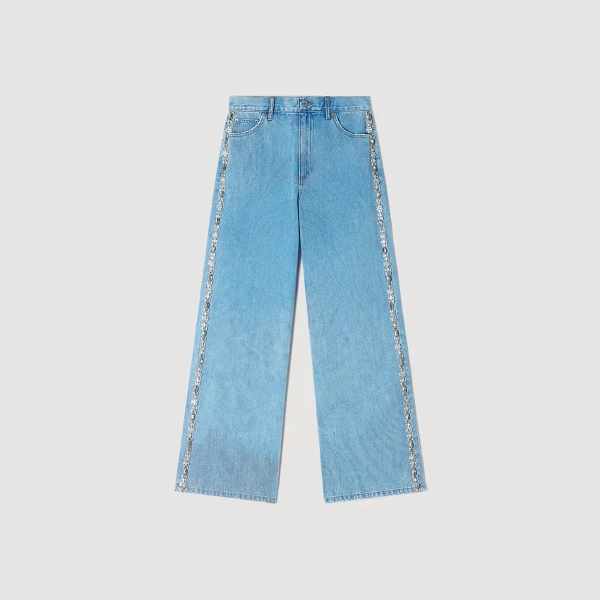 Faded straight-leg rhinestone jeans Faded straight-leg rhinestone jeans