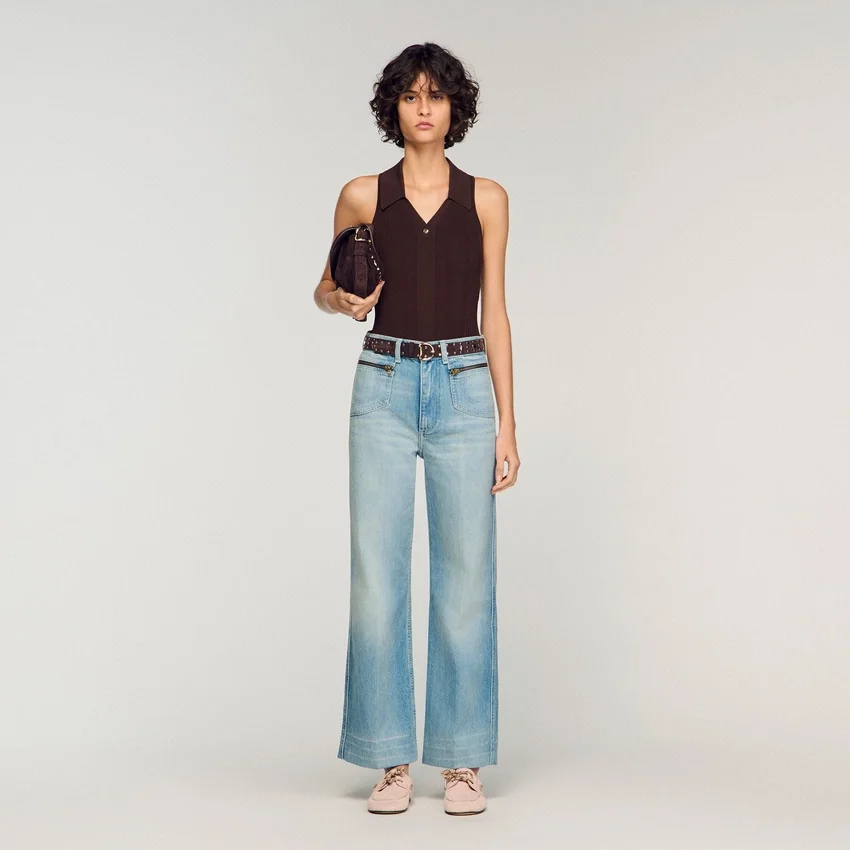 Faded straight zipped cotton jeans Faded straight zipped cotton jeans