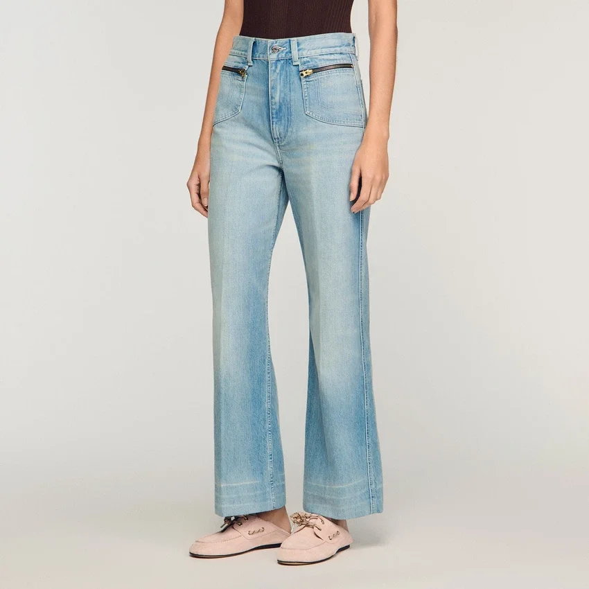 Faded straight zipped cotton jeans Faded straight zipped cotton jeans