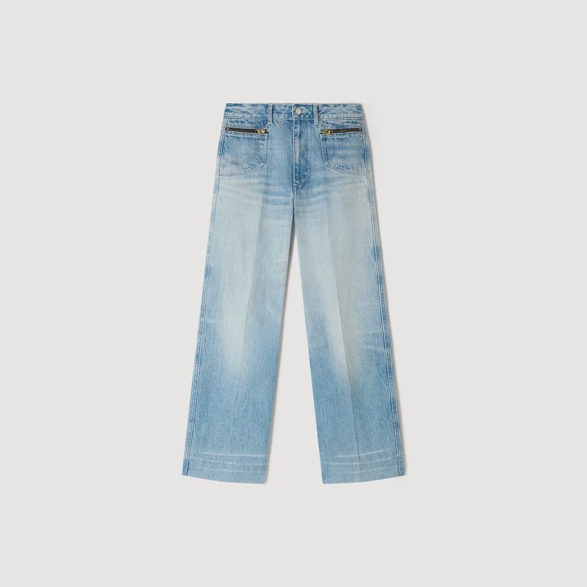 Faded straight zipped cotton jeans Faded straight zipped cotton jeans