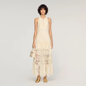 Floral cotton guipure maxi dress