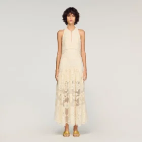 Floral cotton guipure maxi dress