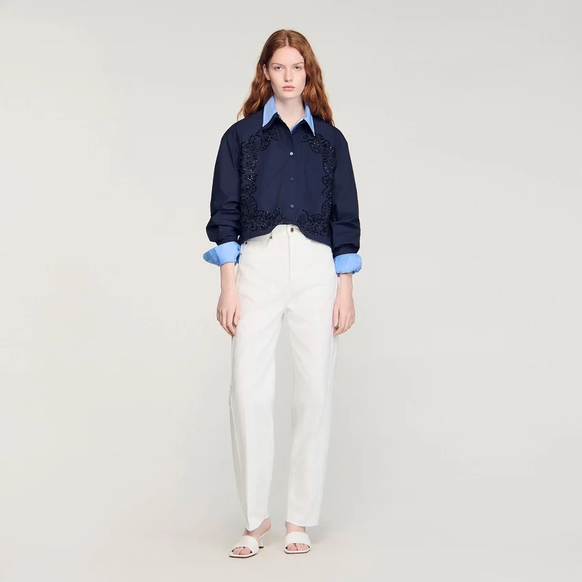 Floral embroidered cotton shirt Floral embroidered cotton shirt