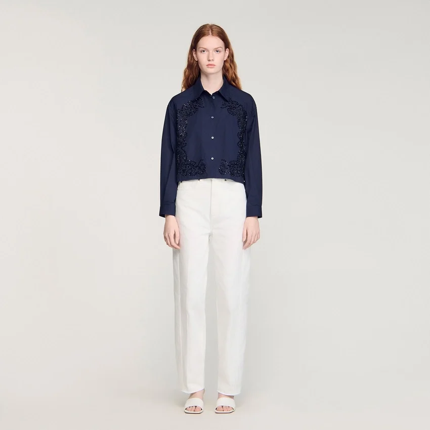 Floral embroidered cotton shirt Floral embroidered cotton shirt