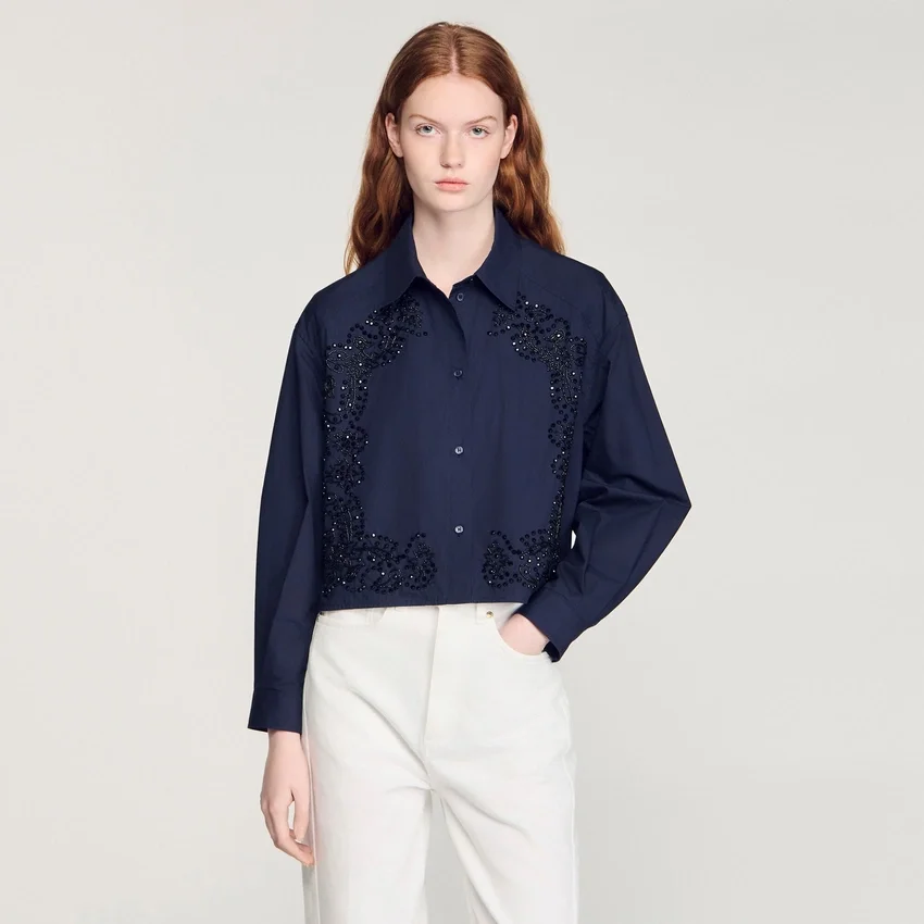 Floral embroidered cotton shirt Floral embroidered cotton shirt