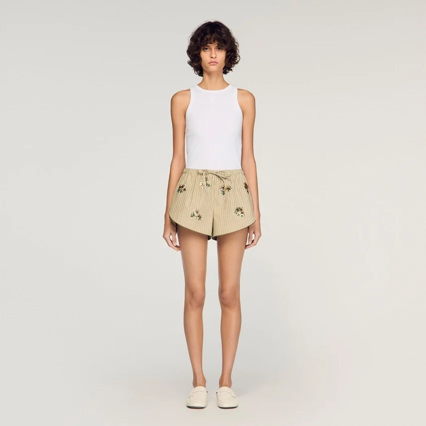 Floral embroidered striped shorts Floral embroidered striped shorts