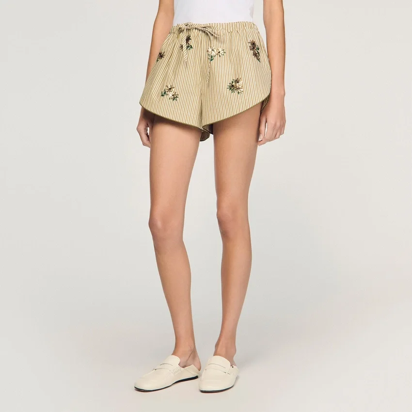 Floral embroidered striped shorts Floral embroidered striped shorts