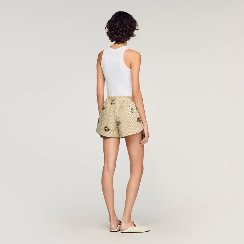 Floral embroidered striped shorts Floral embroidered striped shorts