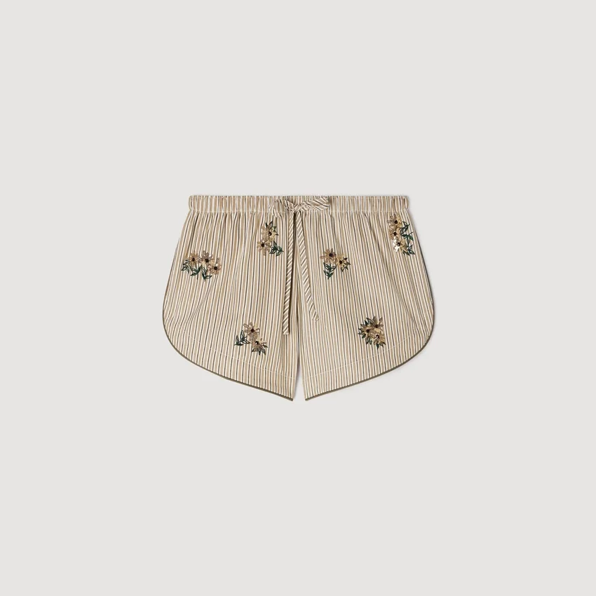 Floral embroidered striped shorts Floral embroidered striped shorts