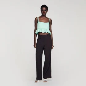 Floral jacquard ruffle crop top