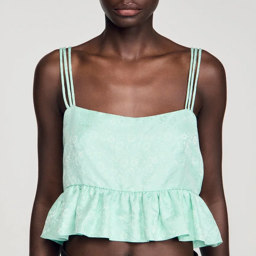 Floral jacquard ruffle crop top Floral jacquard ruffle crop top