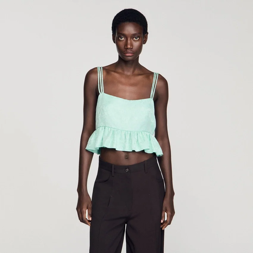 Floral jacquard ruffle crop top Floral jacquard ruffle crop top