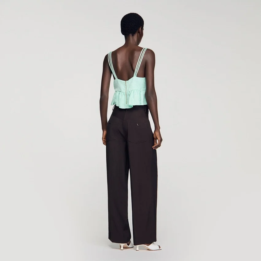 Floral jacquard ruffle crop top Floral jacquard ruffle crop top