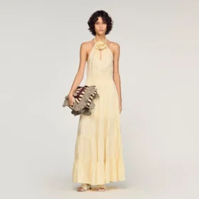 Floral neck linen maxi dress