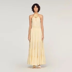 Floral neck linen maxi dress