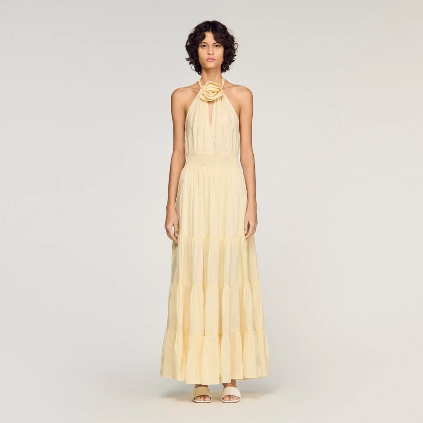 Floral neck linen maxi dress Floral neck linen maxi dress