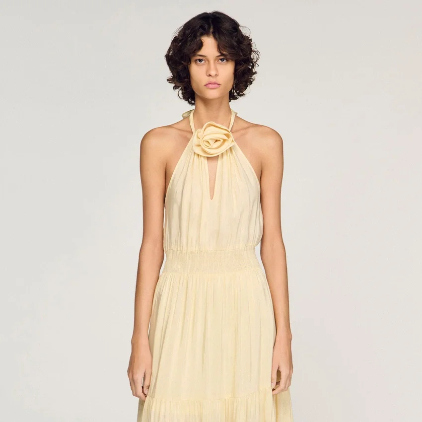 Floral neck linen maxi dress Floral neck linen maxi dress