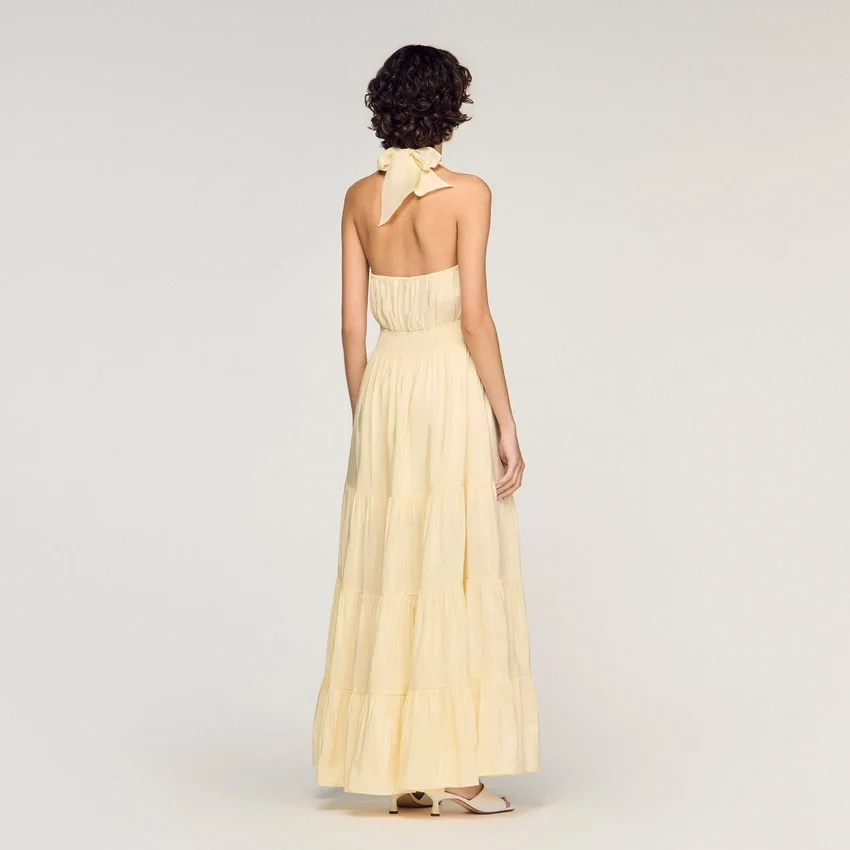 Floral neck linen maxi dress Floral neck linen maxi dress