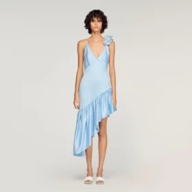 Flower detail asymmetrical ruffled dress