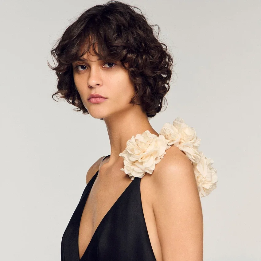 Flower detail asymmetrical ruffled dress Flower detail asymmetrical ruffled dress