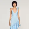 Flower detail asymmetrical ruffled dress Flower detail asymmetrical ruffled dress