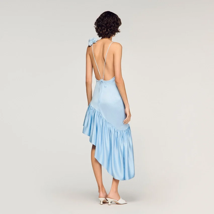 Flower detail asymmetrical ruffled dress Flower detail asymmetrical ruffled dress