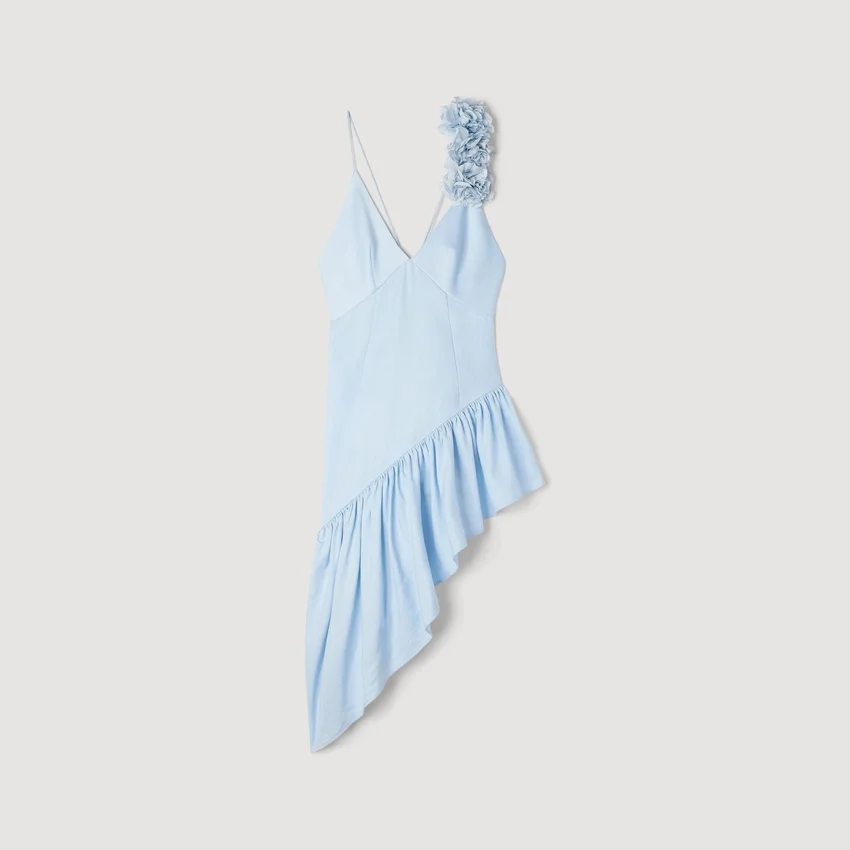 Flower detail asymmetrical ruffled dress Flower detail asymmetrical ruffled dress