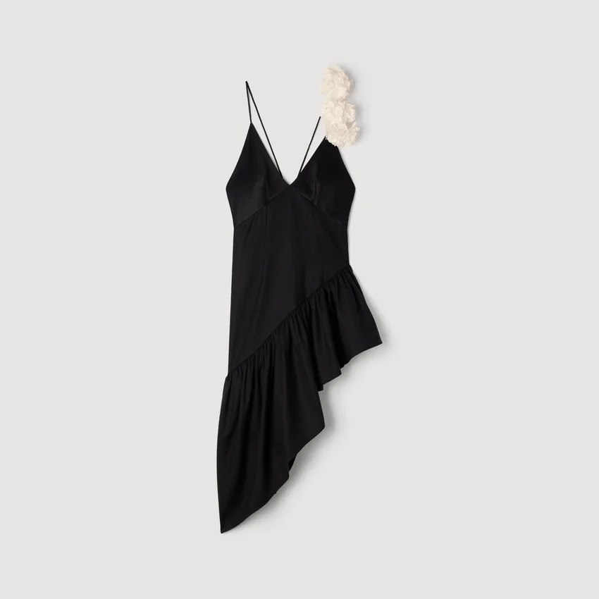Flower detail asymmetrical ruffled dress Flower detail asymmetrical ruffled dress