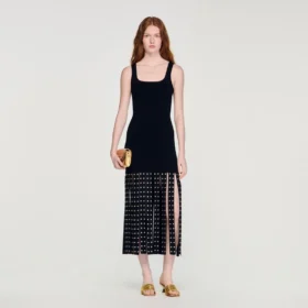 Fringed knit midi dress