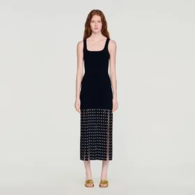 Fringed knit midi dress