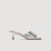 Heeled metallic leather mules