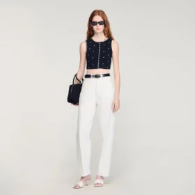 Jewelled embroidered knit crop top Jewelled embroidered knit crop top