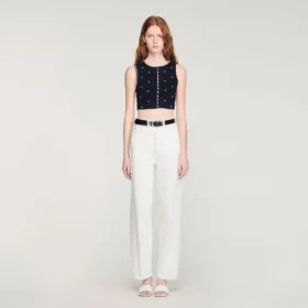 Jewelled embroidered knit crop top Jewelled embroidered knit crop top