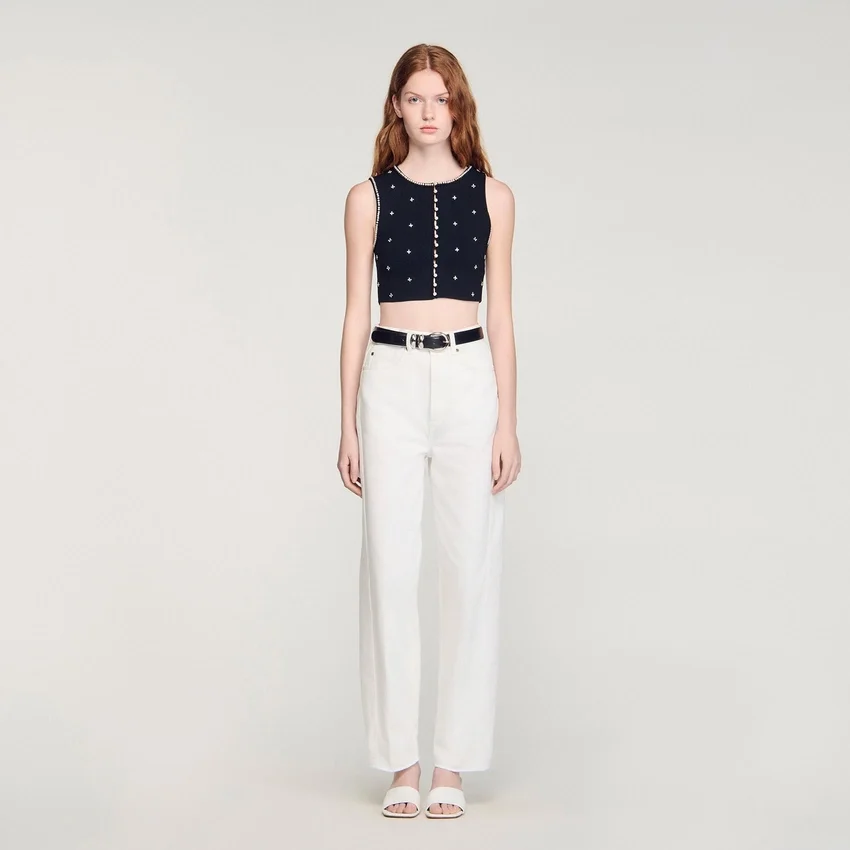 Jewelled embroidered knit crop top Jewelled embroidered knit crop top