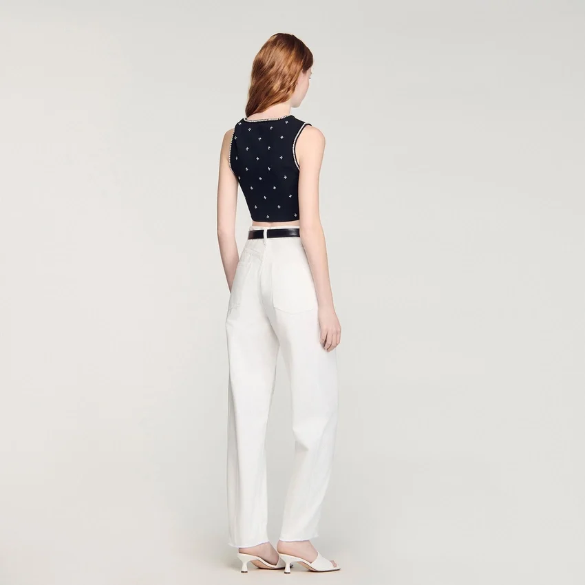 Jewelled embroidered knit crop top Jewelled embroidered knit crop top