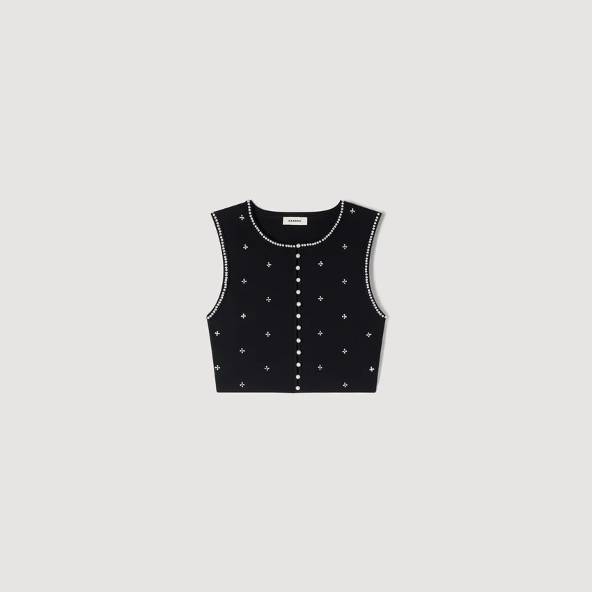 Jewelled embroidered knit crop top Jewelled embroidered knit crop top