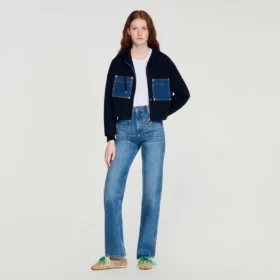 Knit and denim sweatshirt