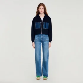 Knit and denim sweatshirt