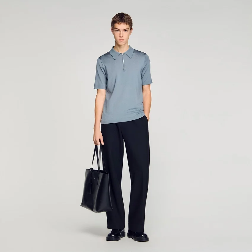 Knitted polo shirt with zip collar Knitted polo shirt with zip collar