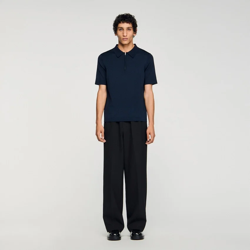 Knitted polo shirt with zip collar Knitted polo shirt with zip collar