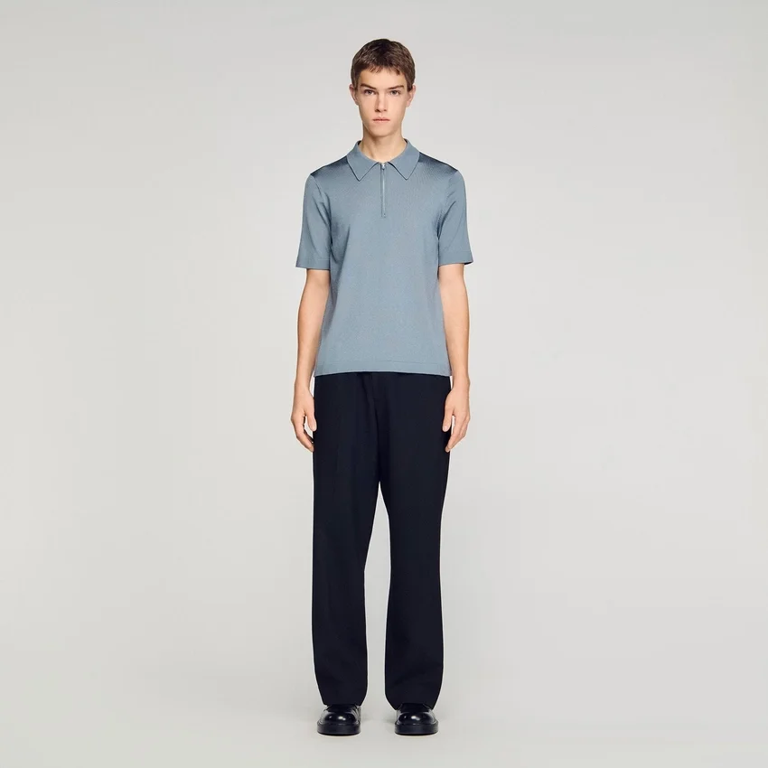 Knitted polo shirt with zip collar Knitted polo shirt with zip collar