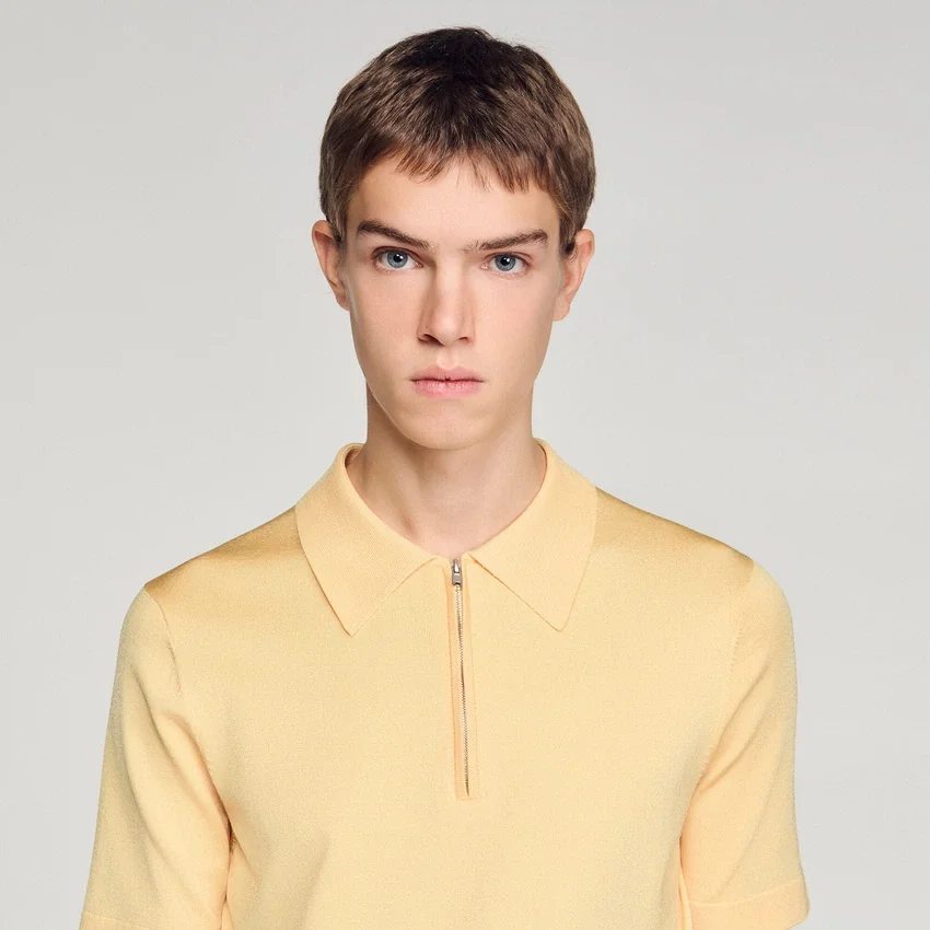 Knitted polo shirt with zip collar Knitted polo shirt with zip collar
