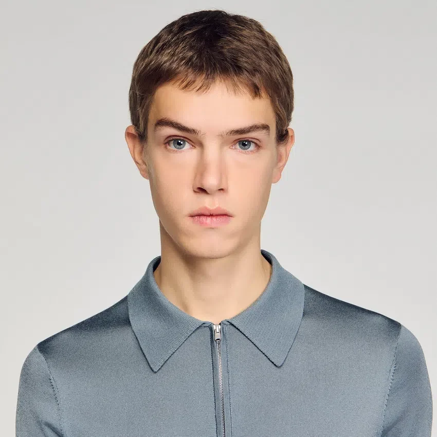 Knitted polo shirt with zip collar Knitted polo shirt with zip collar