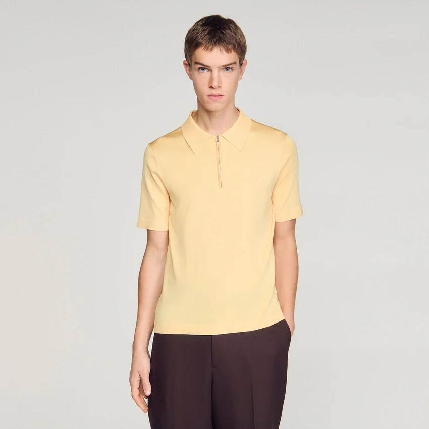 Knitted polo shirt with zip collar Knitted polo shirt with zip collar